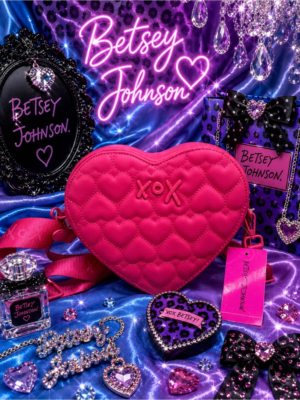 Betsey Johnson quilted heart crossbody purse